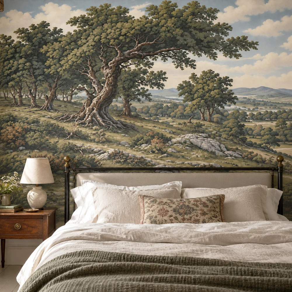 Vintage Landscape Wall Mural Ancient Oak Tree Countryside Scenic Wallpaper Non Self Adhesive Living Room Bedroom Wall Decor Home