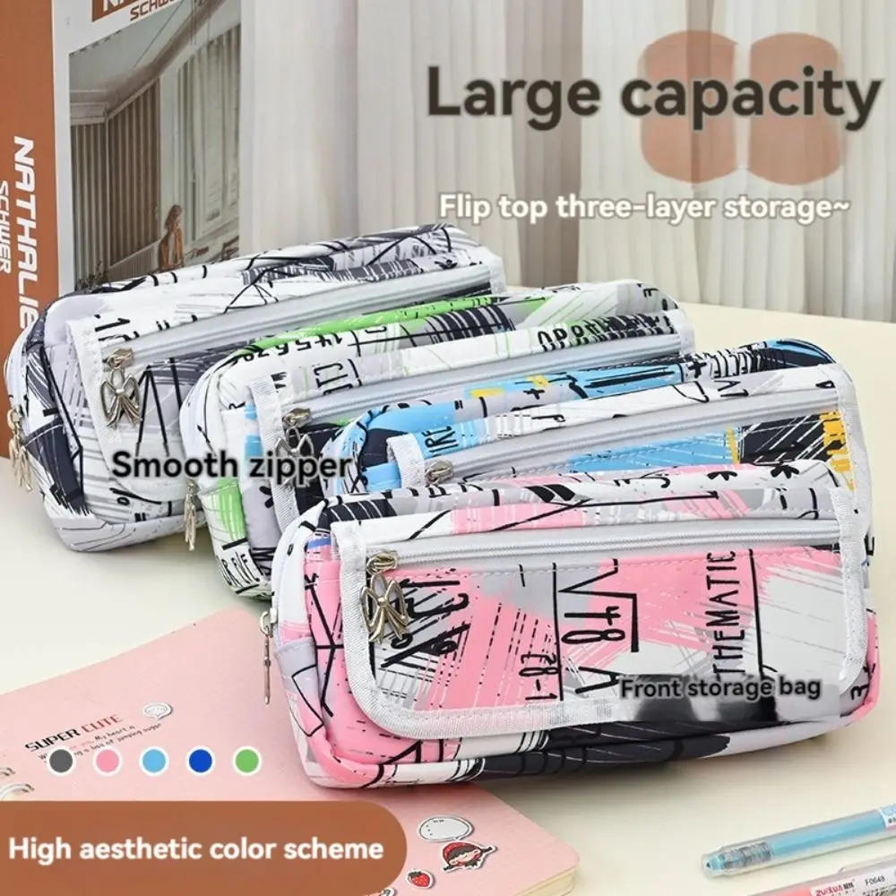 Fashion Student Pencil Case Multi Compartments Large Capacity Thickening Pencil Box Office Stationery Organizer Cosmetic Bag