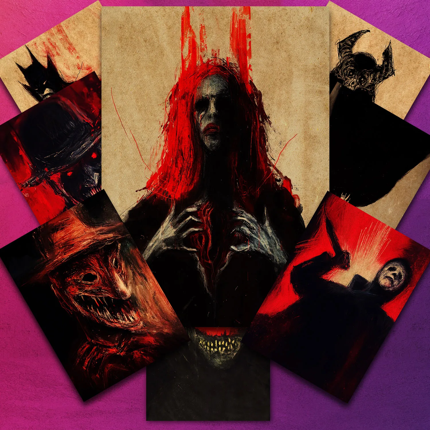 شخصيات فيلم الرعب خمر الرسم على لوحات القماش الجدارية ، مخيف شيطان القاتل العتيقة ملصق فني وطباعة ديكور المنزل غير المؤطرة