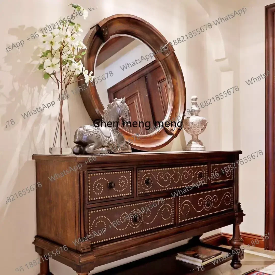 

ZJFrench solid wood porch cabinet villa living room wall locker American light luxury marble dining side cabinet