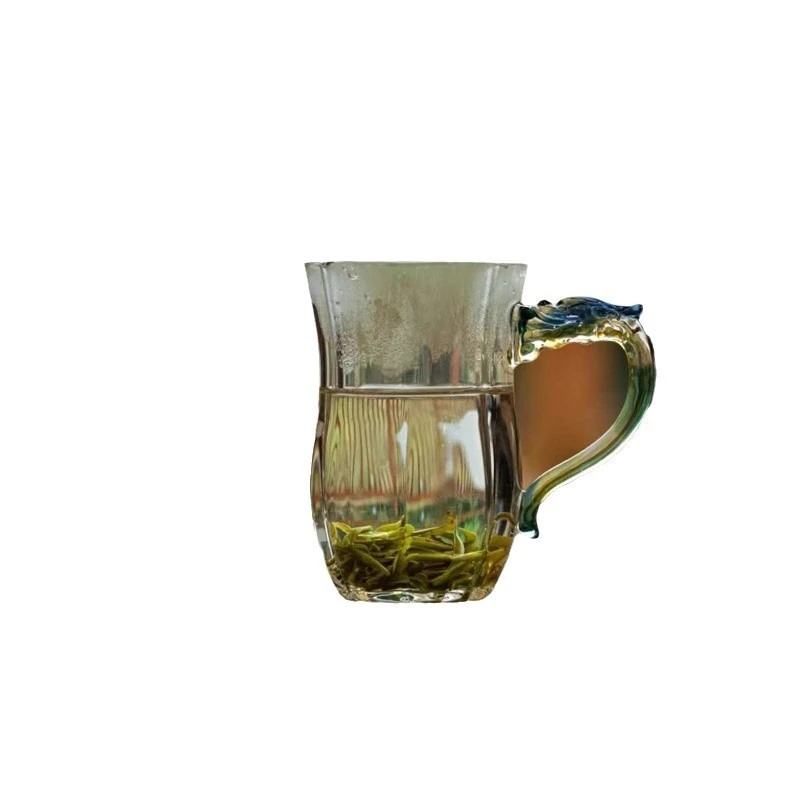Enamel Color Glass Tea Cup with Ceramic Inner Liner and Dragon Handle Tea Water Separation 300-400ml