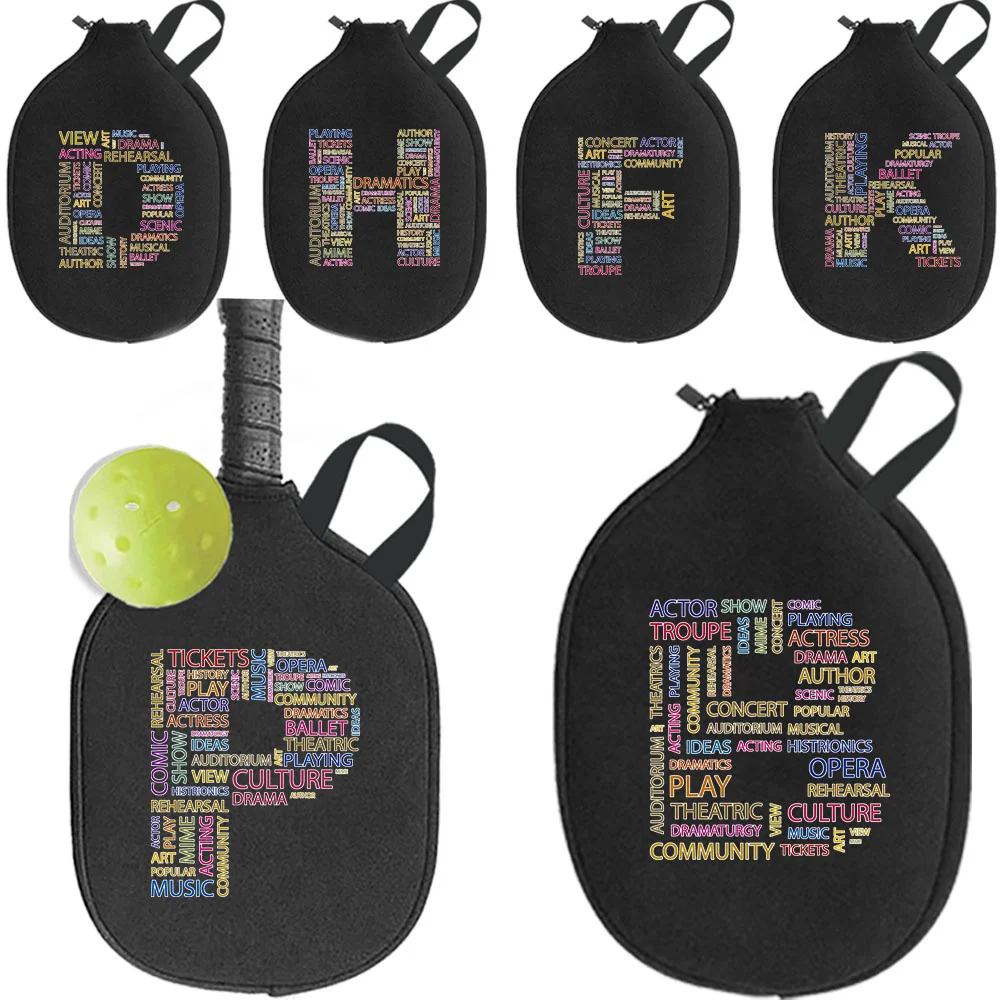 Pick Ball Racquet Sleeve Tote Bag Zippered Racket Storage Bags with Mesh Organizer Handbag Pouch Text Letter Printed Series