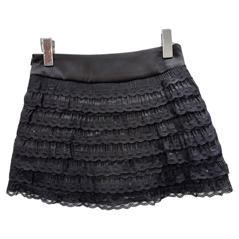 Sweet Princ Sle Gonna ort a vita alta Gonna in pizzo con design a onde Gonna torta f Gonna corpo per donna Abbigliamento quotidiano Colore puro