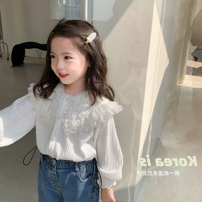 Spring Girls Shirts Long Sleeve Lace Princess Kids Shirt Kids Jeans Korean Children Casual Clothes Autumn Blouse for Girls 2-7Y