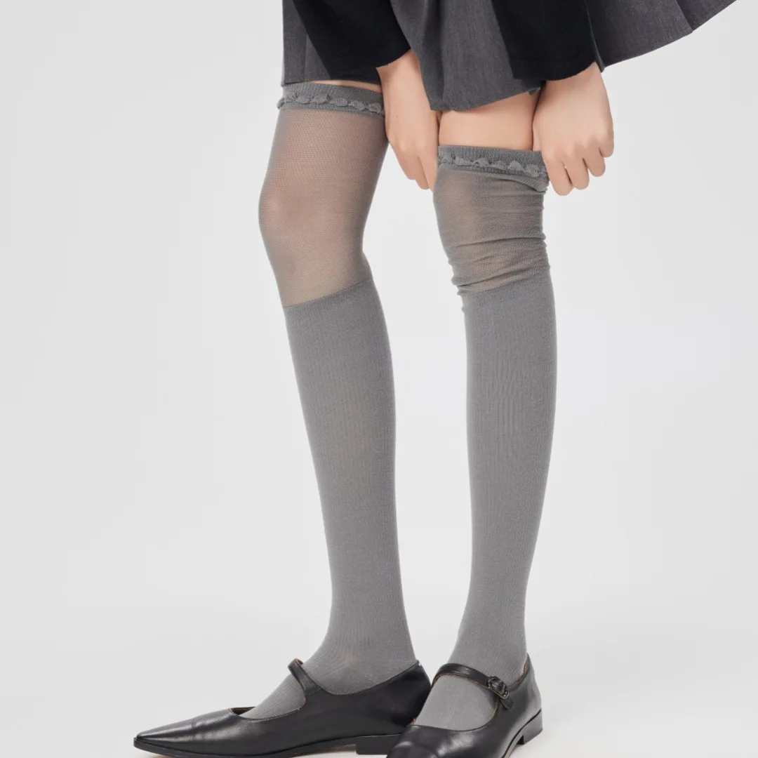 

Women's Seamless Thigh-Highs–Mesh Fabric JK Style with Light Compression, Breathable Over-Knee Socks for Slimming & Stylish Legs