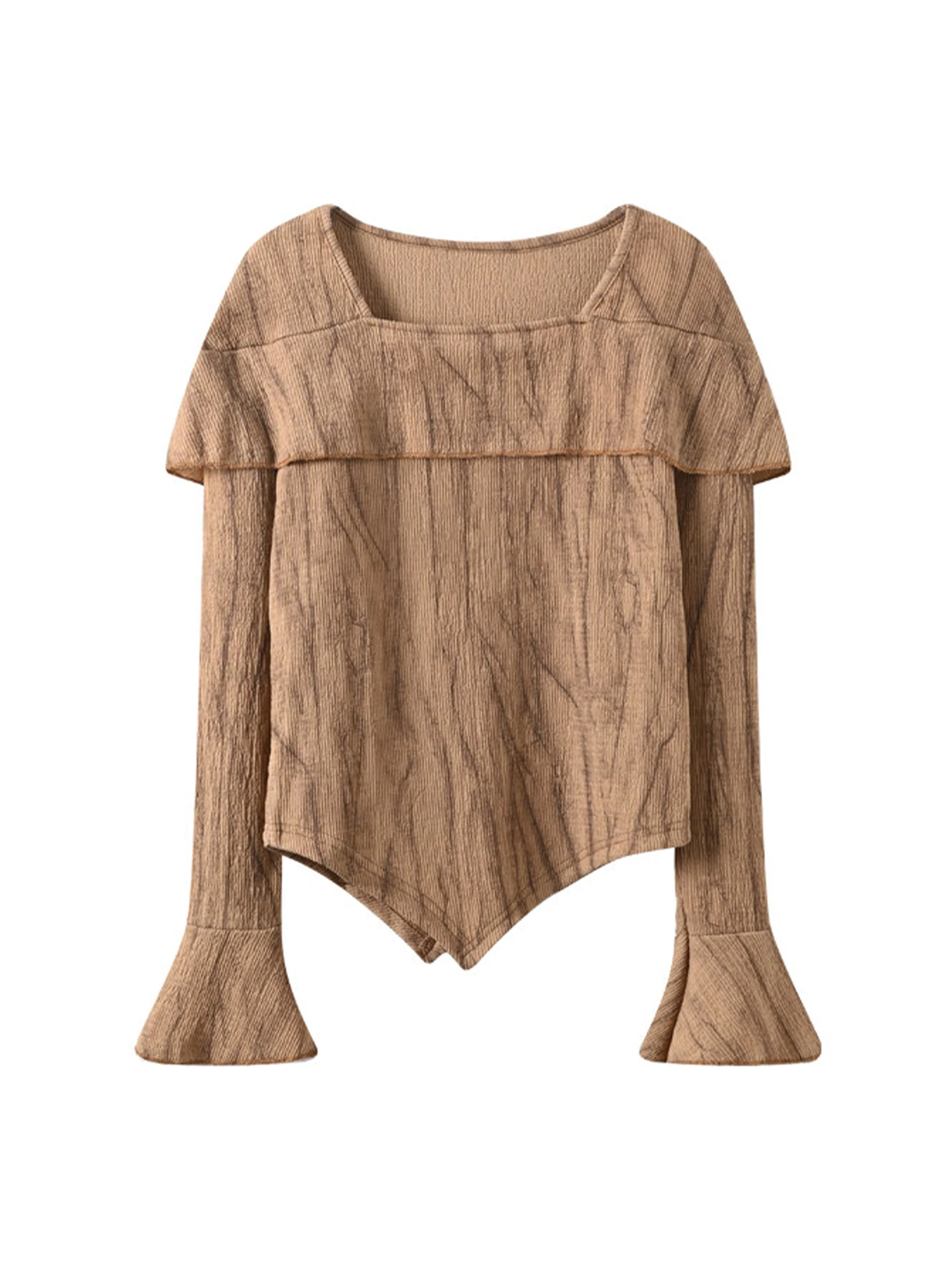 

Женская футболка оверсайз цвета хаки с квадратным вырезом в стиле Y2K, винтажная, в стиле Харадзюку и Гьяру, с длинным рукавом, одежда 2000-х годов, весна 2026