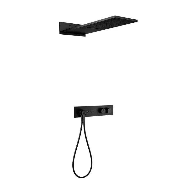 WEIHAO Matte Black Wall Embedded Shower Set Rectangular Overhead Two Rain Modes for Minimalist Bathroom Renovation view 2
