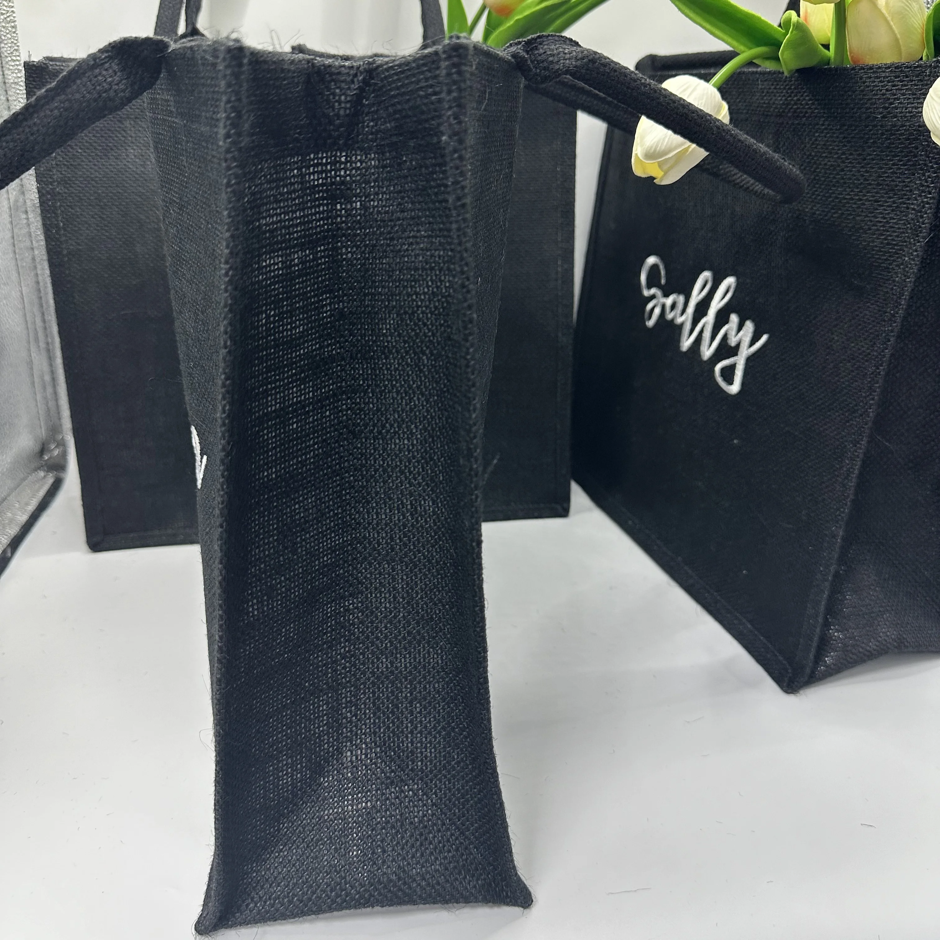 Personalized Custom Bridesmaid Gift With Black Linen Bag, Customized Name, Environmentally Friendly Shopping Bag