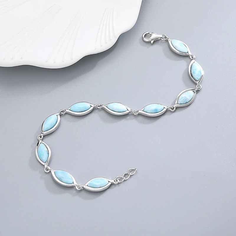 XYOP Natural Larimar Blue Pear-Shaped Ethnic Bracelet Burning Christmas, Warm For Love, Warm Winter Praise