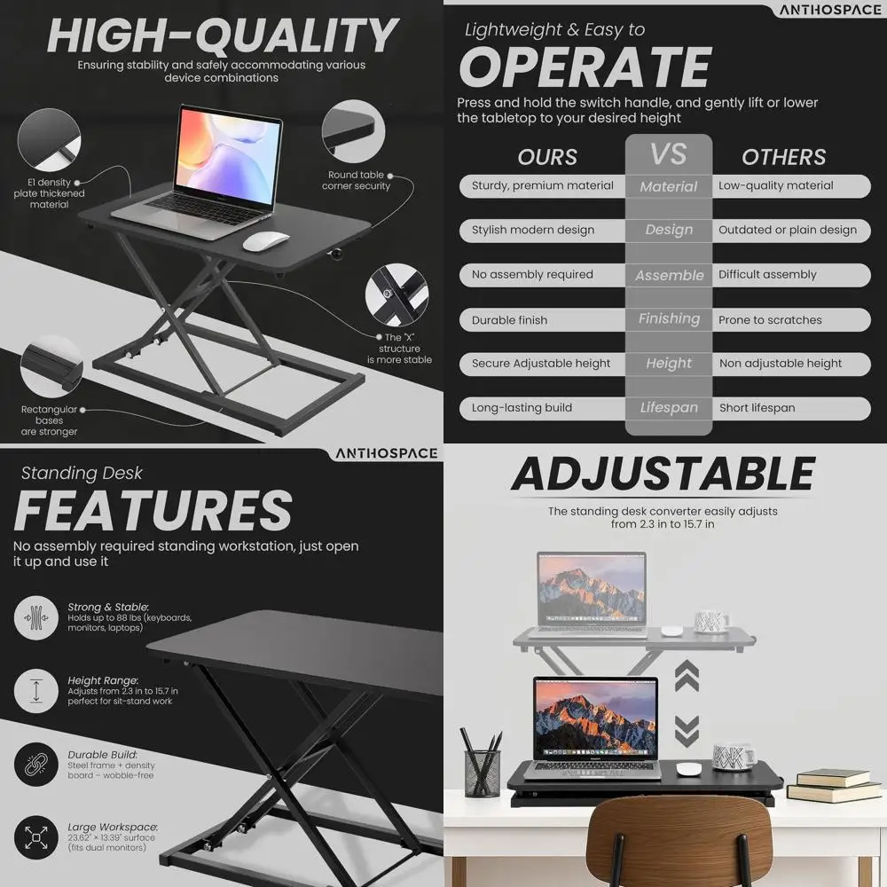 

Регулируемый по высоте конвертер для стола-трансформера, 23,6 x 13,4, эргономичная подставка для ноутбука для домашнего офиса