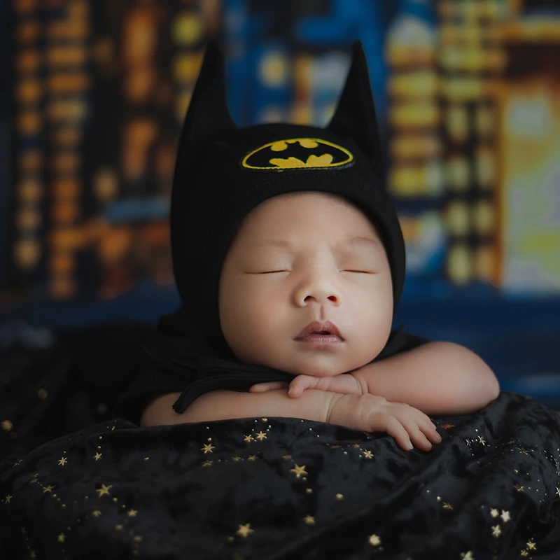 Recém-nascido Fotografia Vestuário Set, Cool Caped Crusader Theme, Star Backdrop Blanket, Baby Posing Prop, Studio Photo Accessories