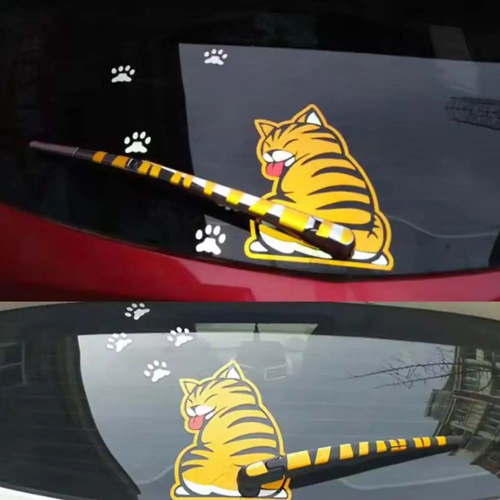 مضحك 3D عاكس القط تتحرك الذيل الكفوف ممسحة السيارة ملصق الزجاج الأمامي ملصقات السيارات للماء مع الذيل المتحرك