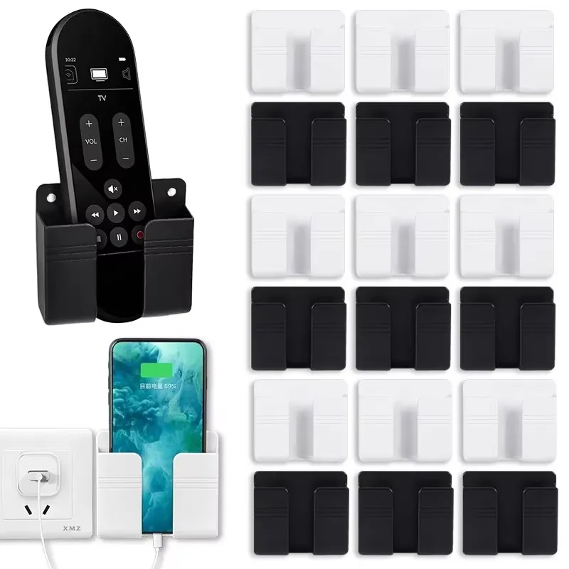 2/4/6pcs Multifunction Mounted Smartphone Holder With Storage Box Remote Control Charging Dock Stand Organizer Bracket For Home