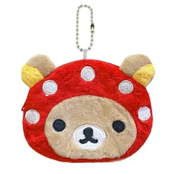 Rilakkuma Korilakkuma Plush Coin Purse Wallet Bag Keychain Anime Bear Face Cute Round Coin Pouch Case Kawaii Storage Bag