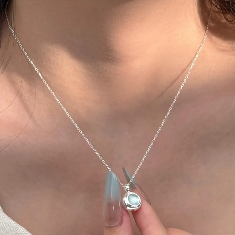 VENTFILLE 925 Sterling Silver Necklace for Women Blue Crystal Zicon Sweet Extremely Office Jewelry Birthday Party Gift Dropship