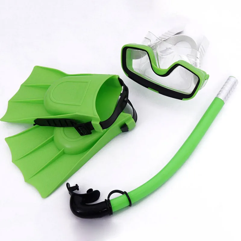 Children Diving Mask Snorkel Fins Set Dry Snorkel Underwater Snorkeling Swimming Panorama Anti-Leak Anti-Fog Goggles Accessory
