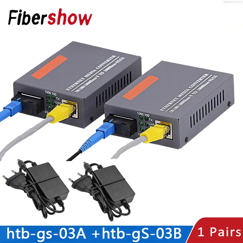Convertidor de medios ópticos de fibra Gigabit HTB-GS-03 1000Mbps fuente de alimentación externa de puerto SC de fibra única