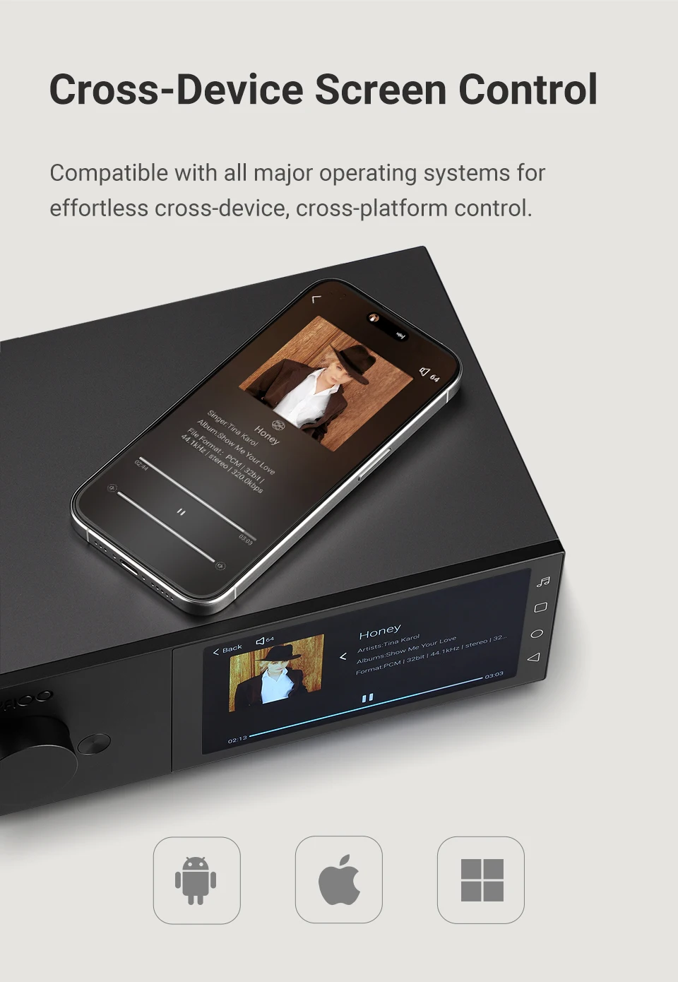 AIYIMA&HYFIOO DM100 Musik Streamer Media Player Bluetooth 5.4 Wireless Audio 5,5 Zoll LCD Unterstützung AirPlay NAS Spotify – Detail 7
