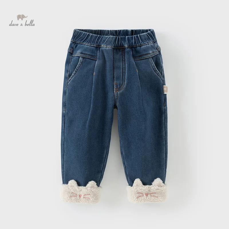 Dave Bella Children Girls Pants 2024 New Autumn Trousers Baby's Jeans Fashion Cute Casual Sweet Pants DB4243179