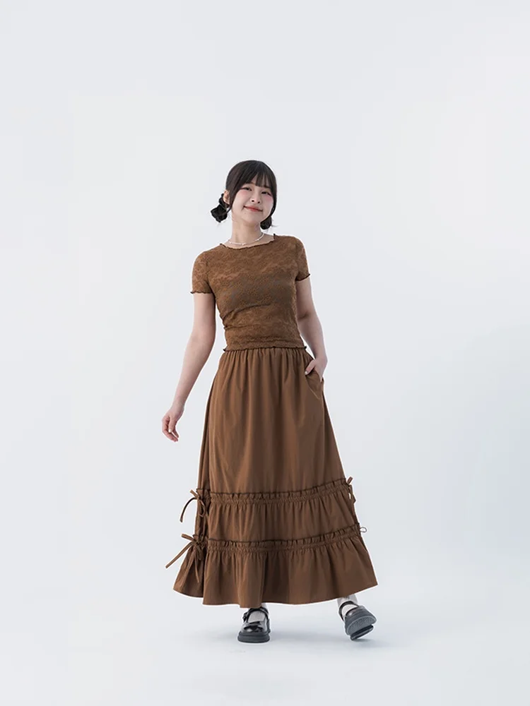 

Новинка Весна-Лето: Женская юбка А-силуэта с деревянной застежкой на шнурке, расклешенная, средней длины, из смесового хлопка и полиэстера