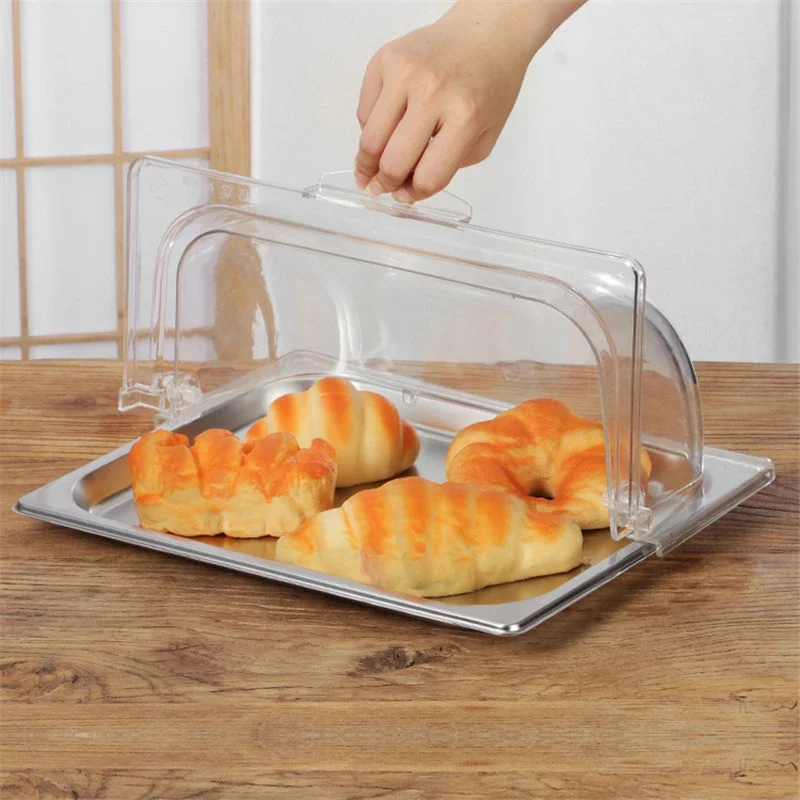 Cake Dim sum tray Tray with transparent cover tray Stainless steel buffet fruit display plate Cold dish Dust proof bread basket