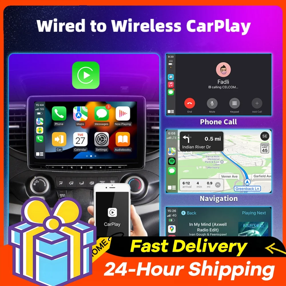 Wireless CarPlay Android Auto Wireless Adapter BT WiFi Voice Assistant USB Plug&Play for Factory Wired CarPlay Android Auto Cars