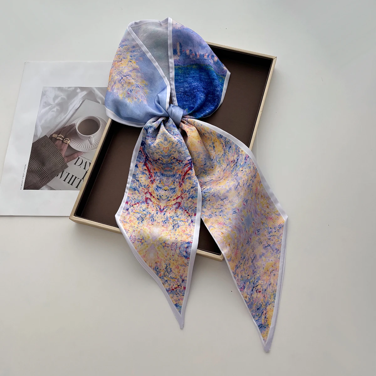 Long Scarf For Women Luxury Bags Ribbon Belt Neckerchief Fashion Scarves Soft Satin Tie Neck Fashion Wrist HairBand
