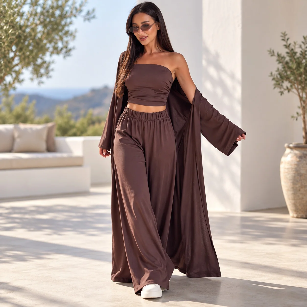 Regular Sleeve Set Finish Full Length Sweet Fresh with Pants Summer Long Sleeve Fresh Sweet Full Length Pants Women Sets