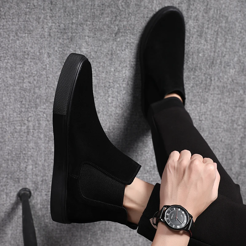 famous brand men casual chelsea boots black flats platform shoes handsome streetwear ankle botines hombre cowboy botas zapatos