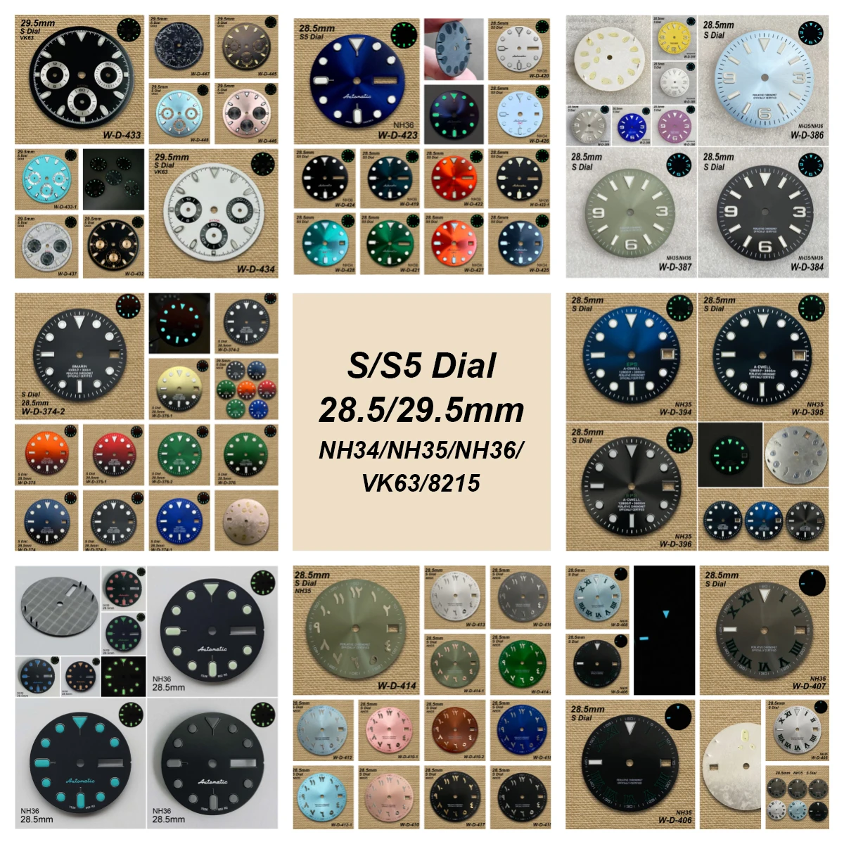

28.5/29.5mm S/S5 Logo DTN/GMT/SUB Dial Fit NH35/NH34/NH36/VK63 Movement Green/Ice Blue Luminous Watch Modification Accessories