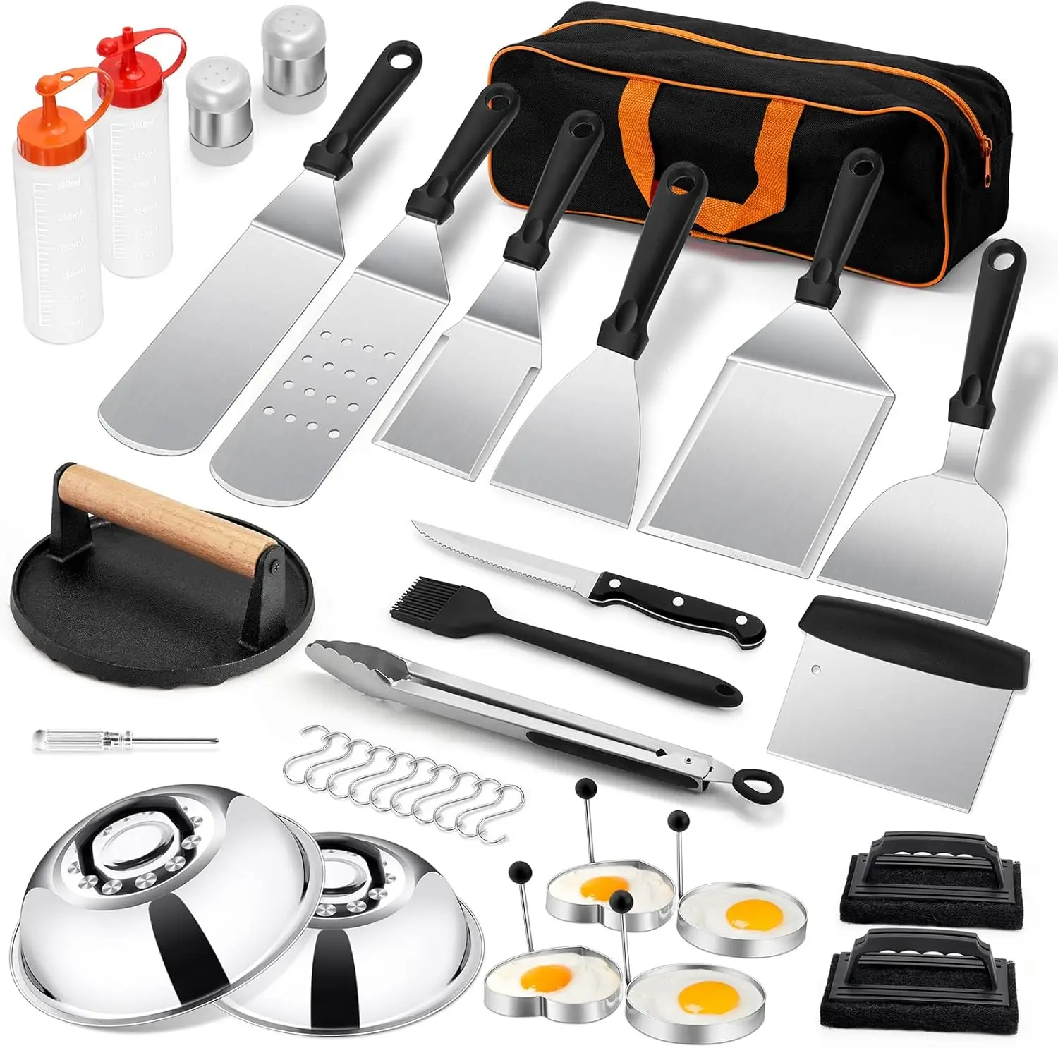 

Набор из 35 аксессуаров для гриля: лопатки, пресс для бургеров, крышка-дозатор и скребок для приготовления на гриле и теппаньяки