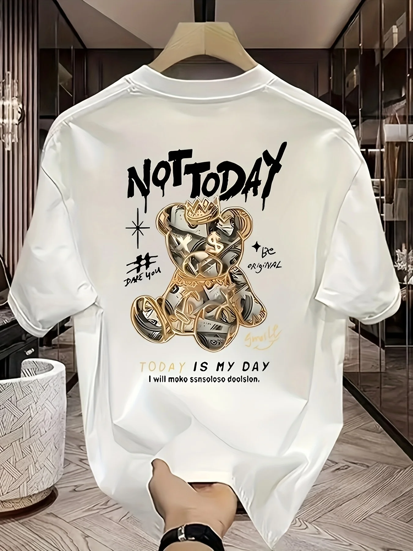 

Мужская летняя модная повседневная спортивная свободная футболка из чистого хлопка с рисунком медведя и круглым вырезом с короткими рукавами, топ