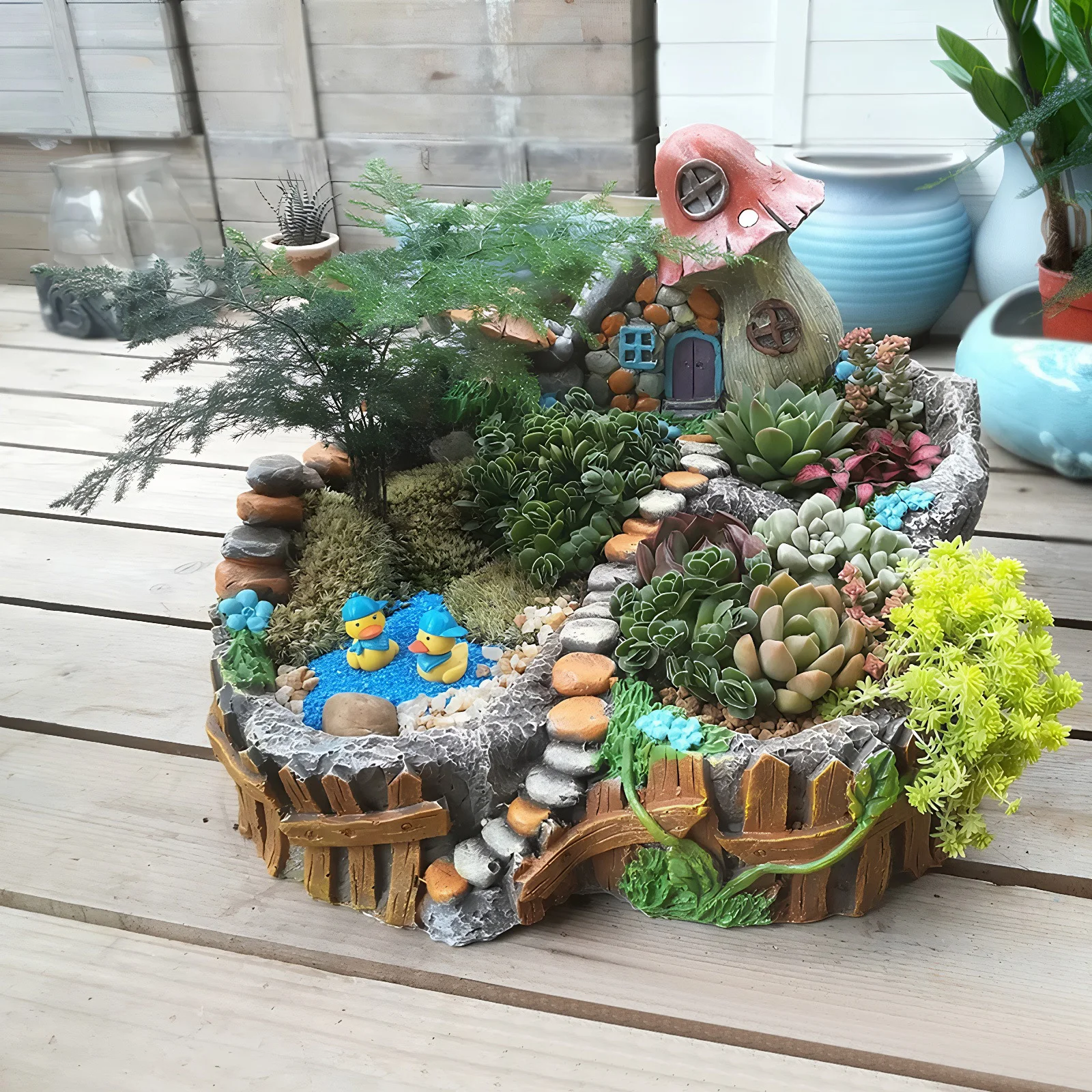 Rockery Villa Landscape Resin Succulent Planter Multilevel Layered Indoor Outdoor Garden Decor Gift