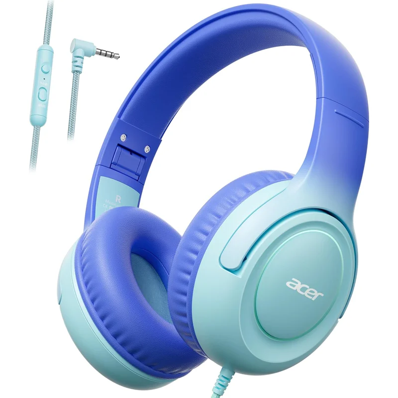 Acer HK03 Kids Bedrade hoofdtelefoon voor school 85/94dB Volumeregrenzer 3,5 mm jack Opvouwbare stereogeluid Headset voor meisjes Jongen Geschenken