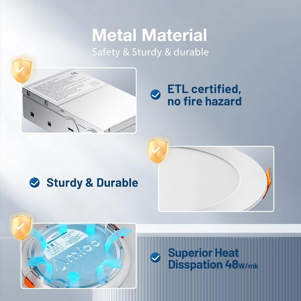 NEW 20 Pack 4 Inch 5CCT Ultra-Thin LED Recessed Ceiling Light w/Junction Box,11W Eqv 70W,800LM High Brightness Downlight