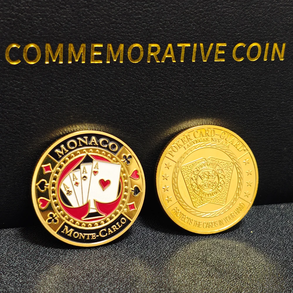 Gold Enamel Monte Carlo Poker Card Guard Medal Four Aces Playing Card Decor Badge Las Vegas Casino Game Souvenir Present