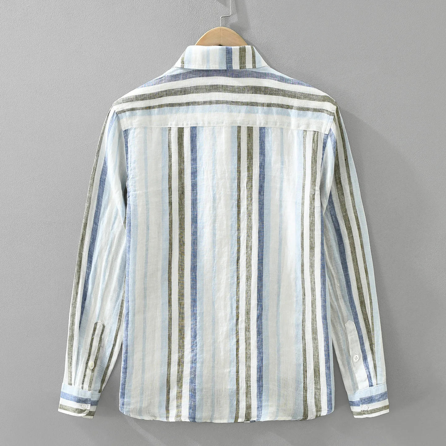Men Japanese Old Money Style Stripe 100% Linen Long Sleeve Shirt Loose Lapel Collar Breathable Artistic Casual Daily Tops