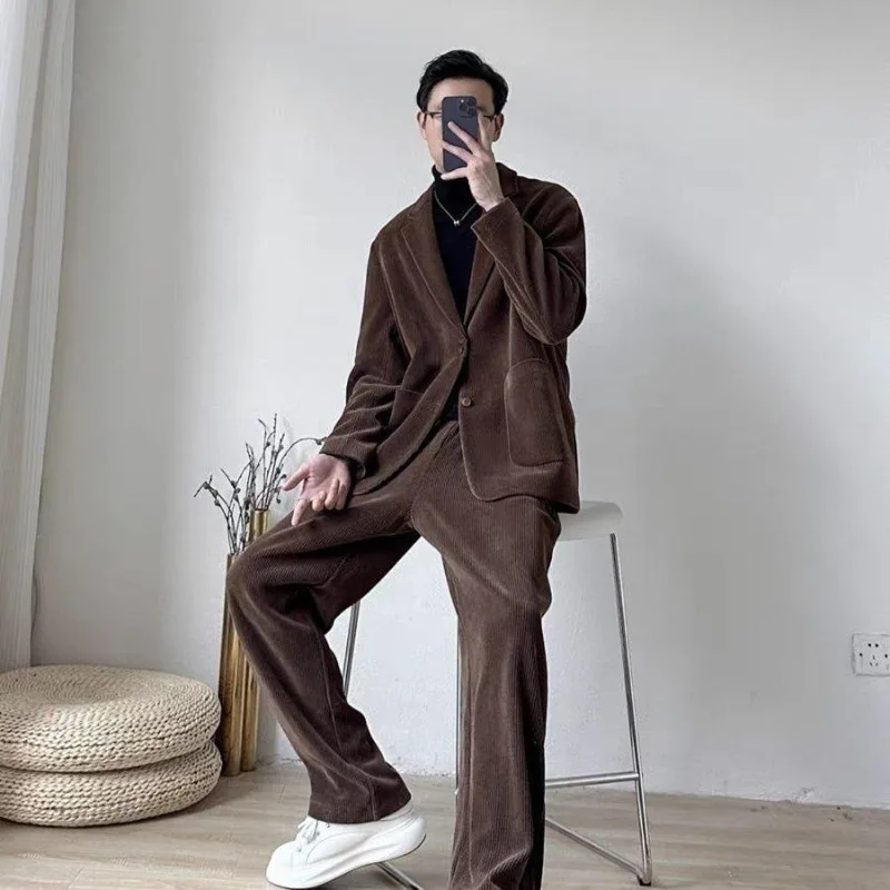 

Мужской осенне-зимний повседневный деловой пиджак, модный элитный верхний вельветовый костюм, комплект Майяра дофамина