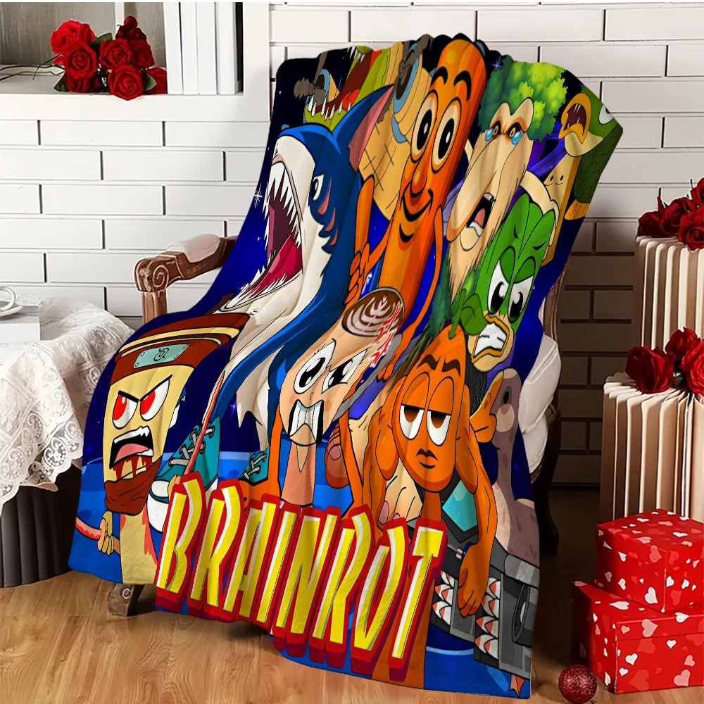

Забавное мультяшное одеяло VIKAMA Brainrot в американском ретро-стиле с граффити-принтом, мягкое, приятное на ощупь, теплое, для дивана, для киберспорта
