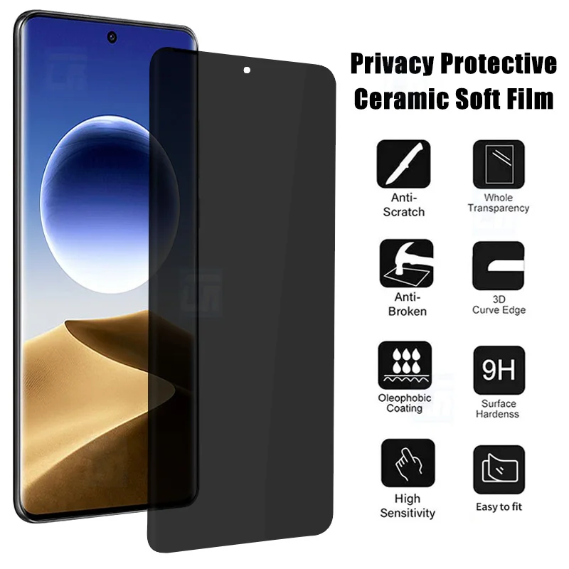 

3D Ceramic Privacy Screen Protector For Oppo Find X7 Ultra X6 X5 X3 X2 Neo Anti-Spy Soft Film For Reno 3 4 5 6 Pro 5G Not Glass