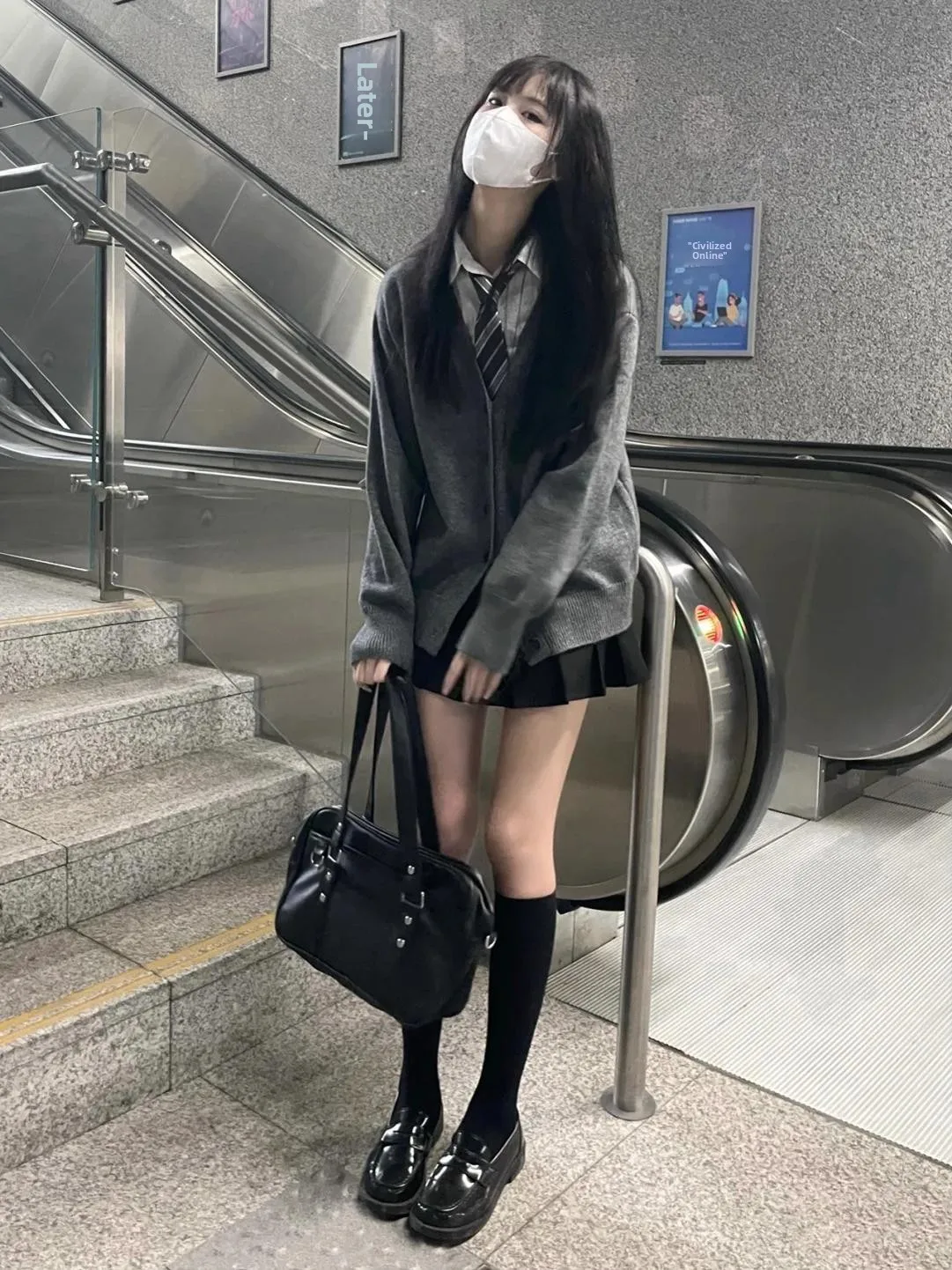 

Gray Knitted Open Cardigan And Short Skirt Two-Piece Set Spring Autumn New Style Small Size Milk System Clothing College Style