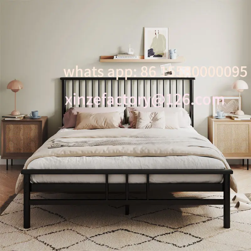 

Customizable European wrought iron bed Simple modern double bed