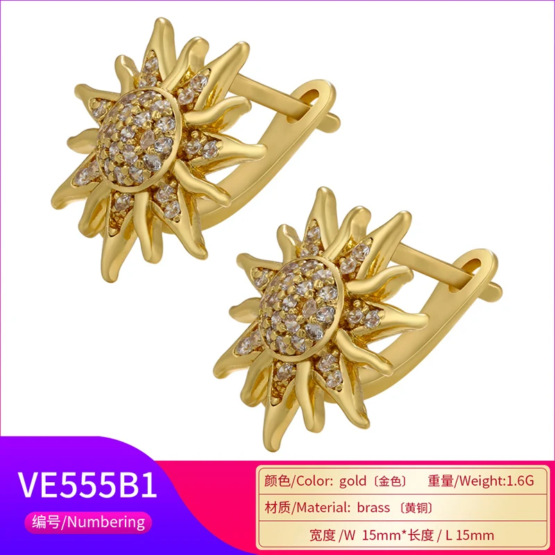 ZHUKOU NEW Mini CZ crystal gold color Sun flower stud earrings for women stud earrings party Jewelry wholesale VE555