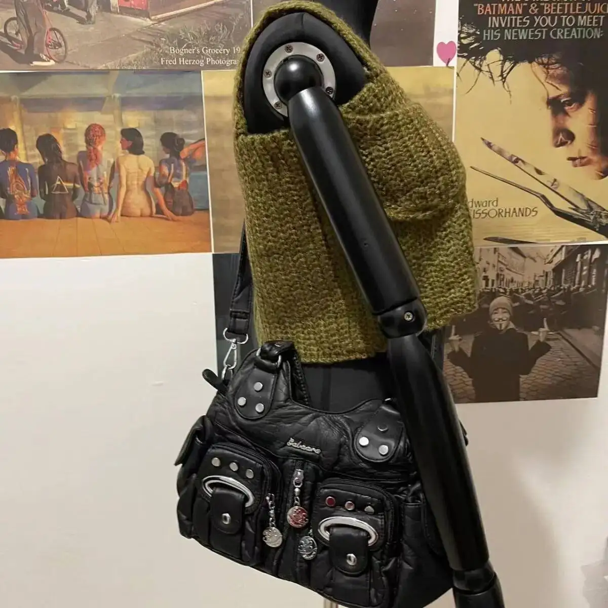 Bloom Vintage White Y2k Messenger Bag Purse Women Hot Girl Pu Leather Casual Shoulder Bags Female Haruku Aesthetic Handbag