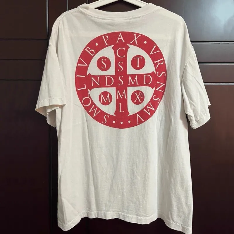 Summer SAINT Tshirts Red Cross Letter Circular Logo Washed Worn Round Neck Short Sleeve Men Women Casual Streetwear Top Tees