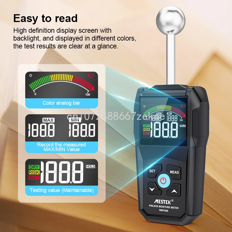 

Detector LCD Screen Hygrometer Alarm Humidity Tester Moisture Detector Digital Wood Moisture Meter Non-contact Timber Damp