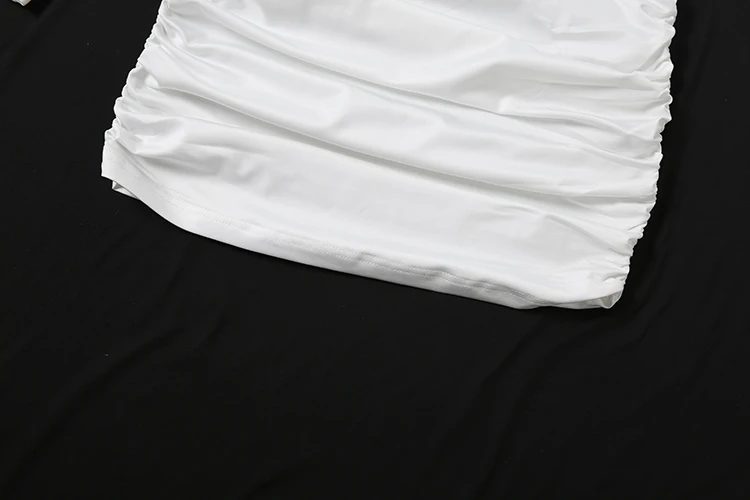 Weird Puss Elegantes Mini-Kleid mit Raffungen für Damen, Herbst-Trend, Metallverzierung, tiefer Ausschnitt, lange Ärmel, Abend-, Ball- und Party-Stil, figurbetont – Detail 9