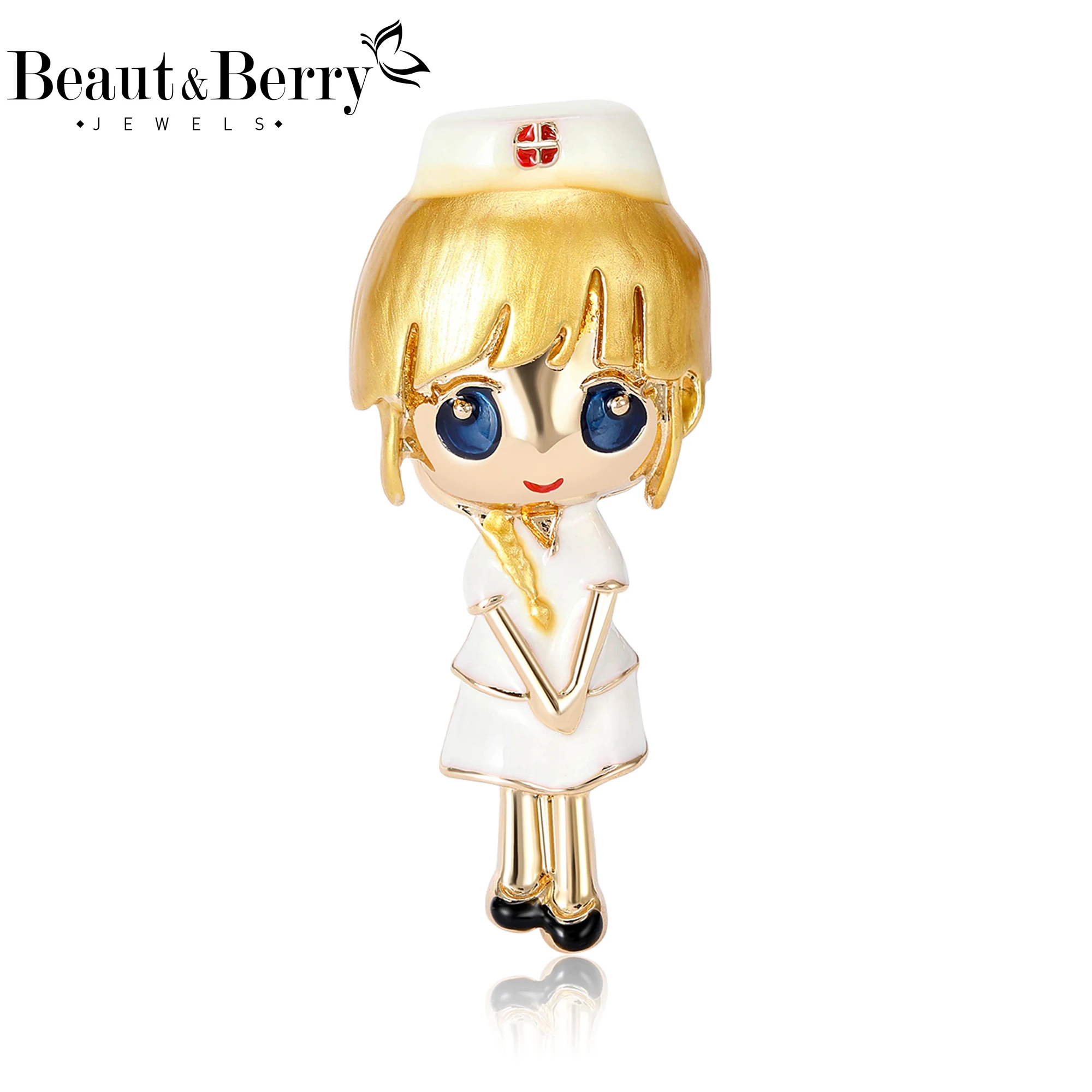 Beaut&Berry Fashionable Enamel Nurse Brooches for Women Unisex Figure Pins Casual Party Jewelry Accessories Gifts Decoration