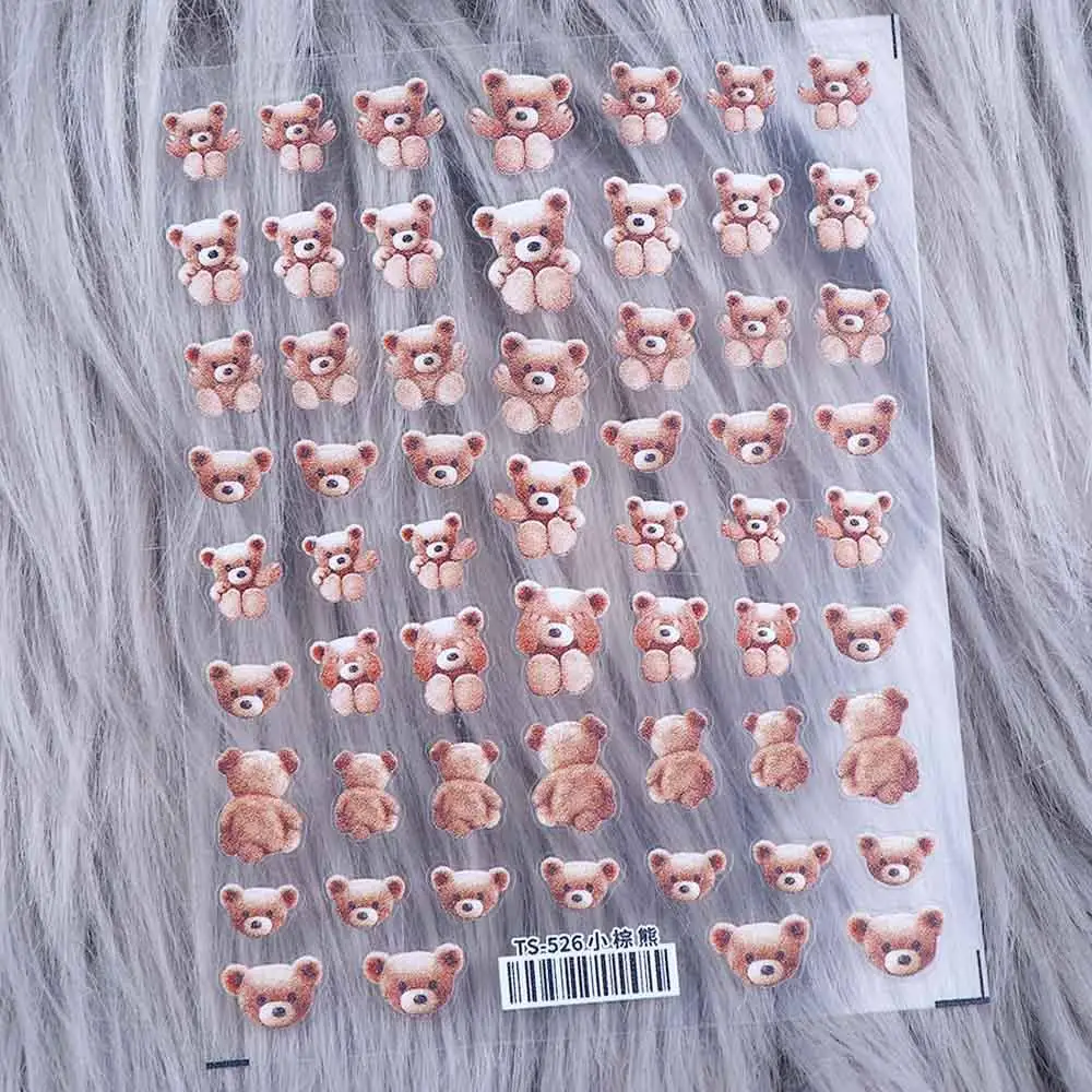 Nail Decoration Little Brown Bear Nail Foil Decals Bear Nail Polish Sticker 3D Nails Sticker DIY Nail Art Self-Adhesive Decal