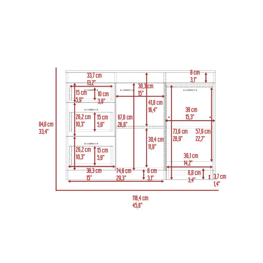 Lemari Dasar Dapur Tiga Laci Dua Rak Internal Kenari Putih / Gelap